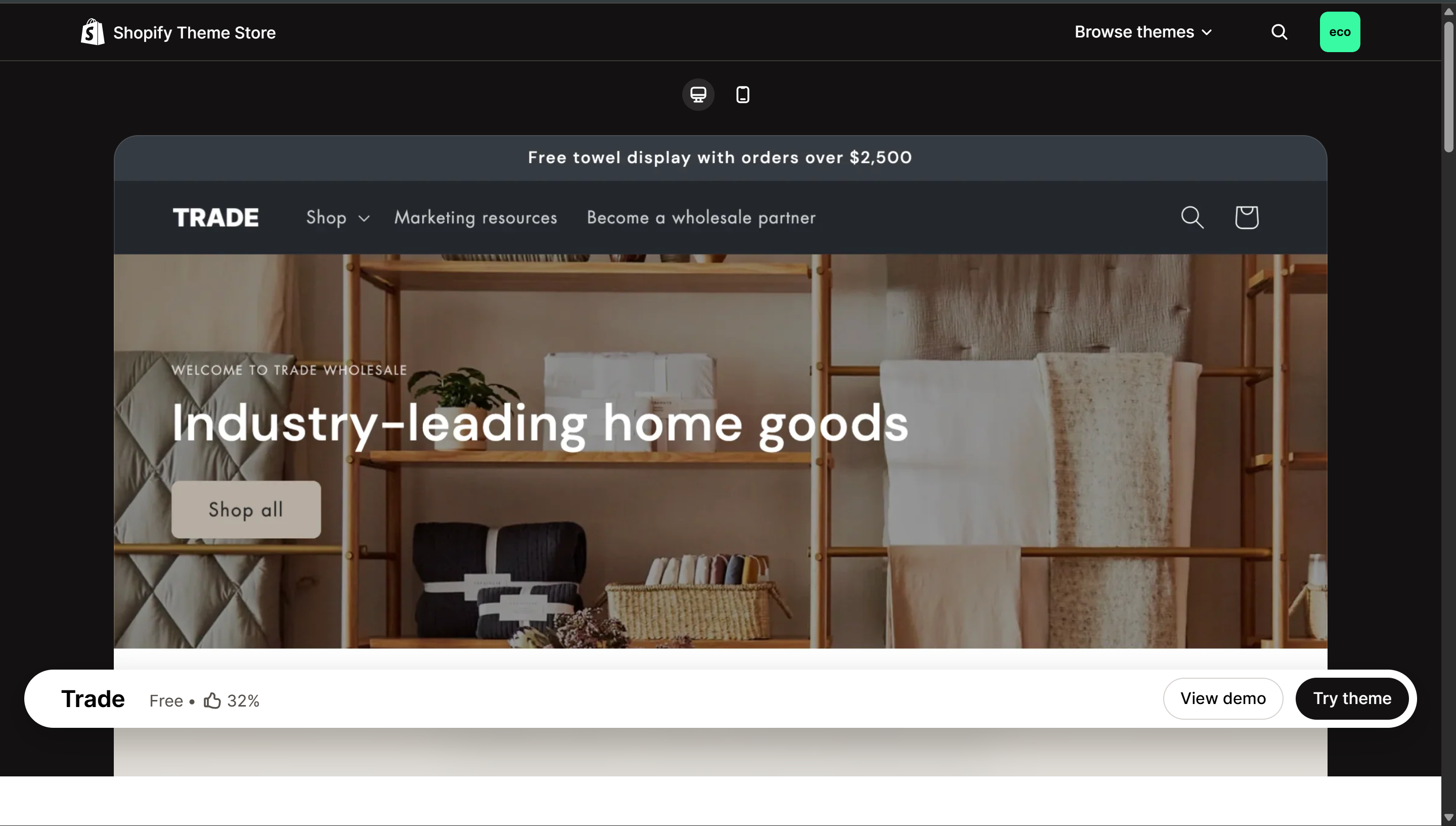 Trade theme — Try theme button